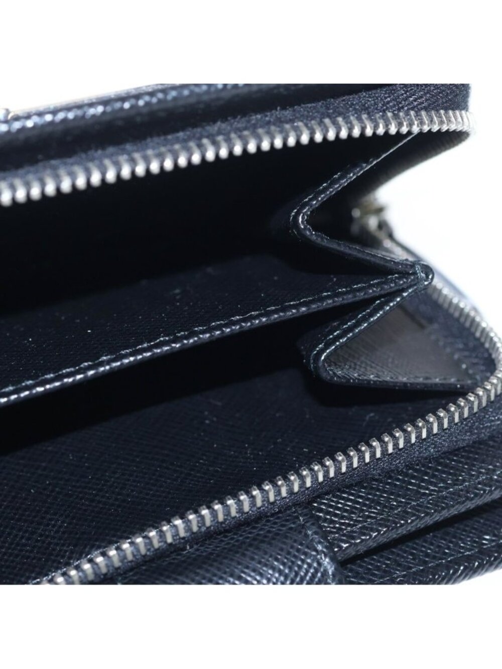 Prada Compact Wallet Bifold Coin Case Black Leather Nylon Silver - Picture 5 of 6